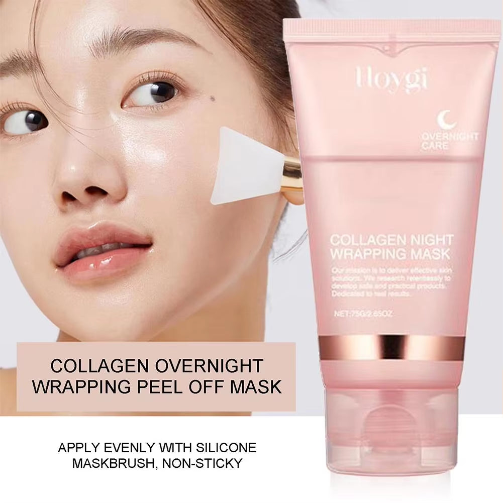 Collagen Overnight Wrapping Peel off Facial Mask, Korean Collagen Night Wrapping Mask Deeply Hydrates Night Care Mask Cream 75Ml