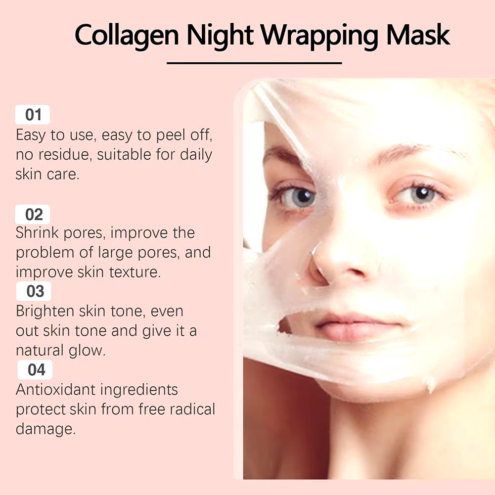 Collagen Overnight Wrapping Peel off Facial Mask, Korean Collagen Night Wrapping Mask Deeply Hydrates Night Care Mask Cream 75Ml